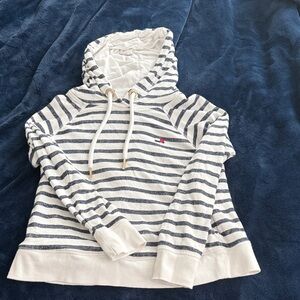 Tommy Hilfiger Navy and White Striped Hoodie Sweater